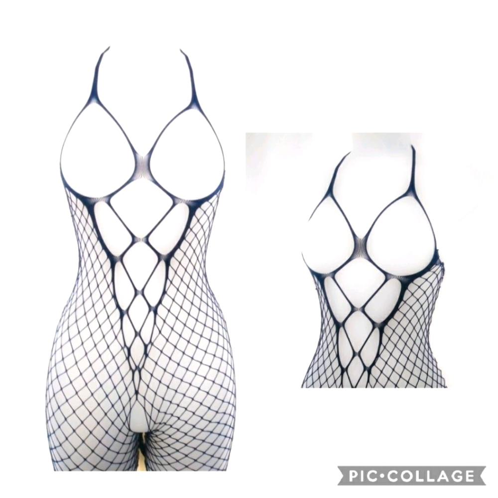 O/S cupless black Fishnet bodystocking